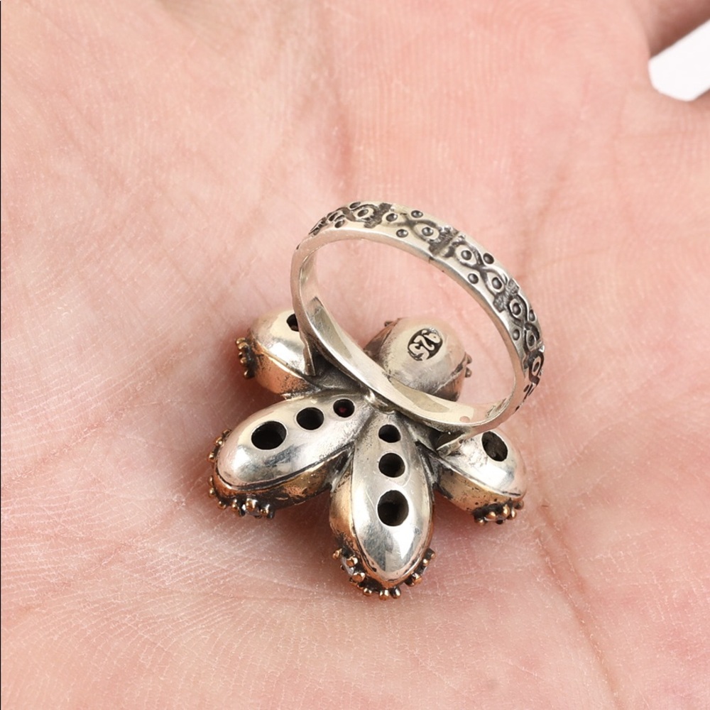 Flower Ruby Silver & Bronze Topaz Ring - image 3